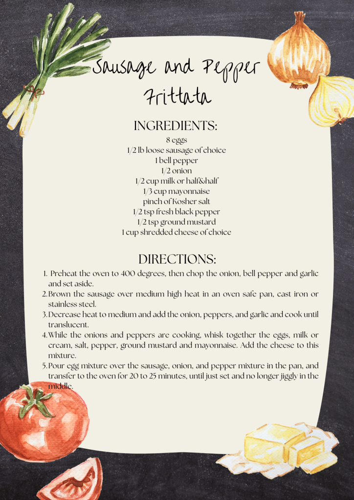 Recipe card for sausage and pepper frittata